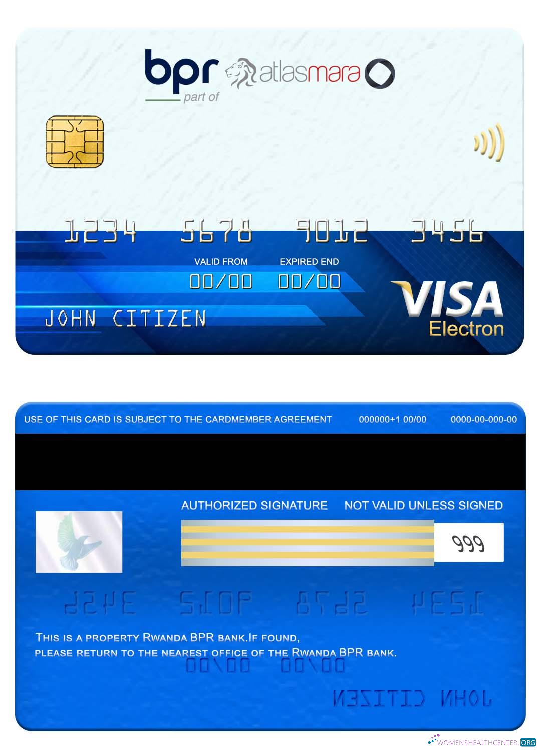 Download Rwanda BPR bank visa electron card Photoshop template